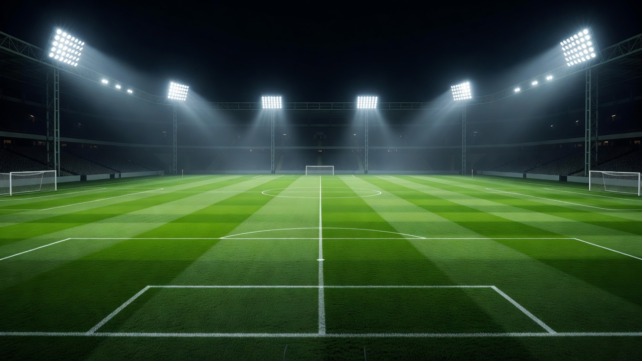 Vibrant professional football field lit by high-intensity soccer stadium array systems